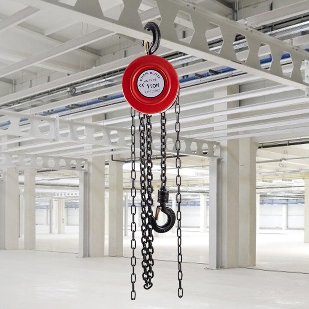 VEVOR Hand Chain Hoist, 2200 lbs /1 Ton Capacity Chain Block, 8ft/2.5m Lift Manual Hand Chain Block, Manual Hoist with Industrial-Grade Steel Construction for Lifting Good in Transport & Workshop, Red