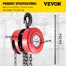 VEVOR Chain Hoist Chain Block 1 Ton Capacity 8 Feet Lift Steel Construction Red