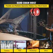 VEVOR Hand Chain Hoist, 2200 lbs /1 Ton Capacity Chain Block, 8ft/2.5m Lift Manual Hand Chain Block, Manual Hoist w/Industrial-Grade Steel Construction for Lifting Good in Transport & Workshop, Red