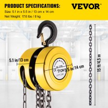 VEVOR Chain Hoist Chain Block 1 T Capacity 4.5 M Lift Steel Construction Yellow