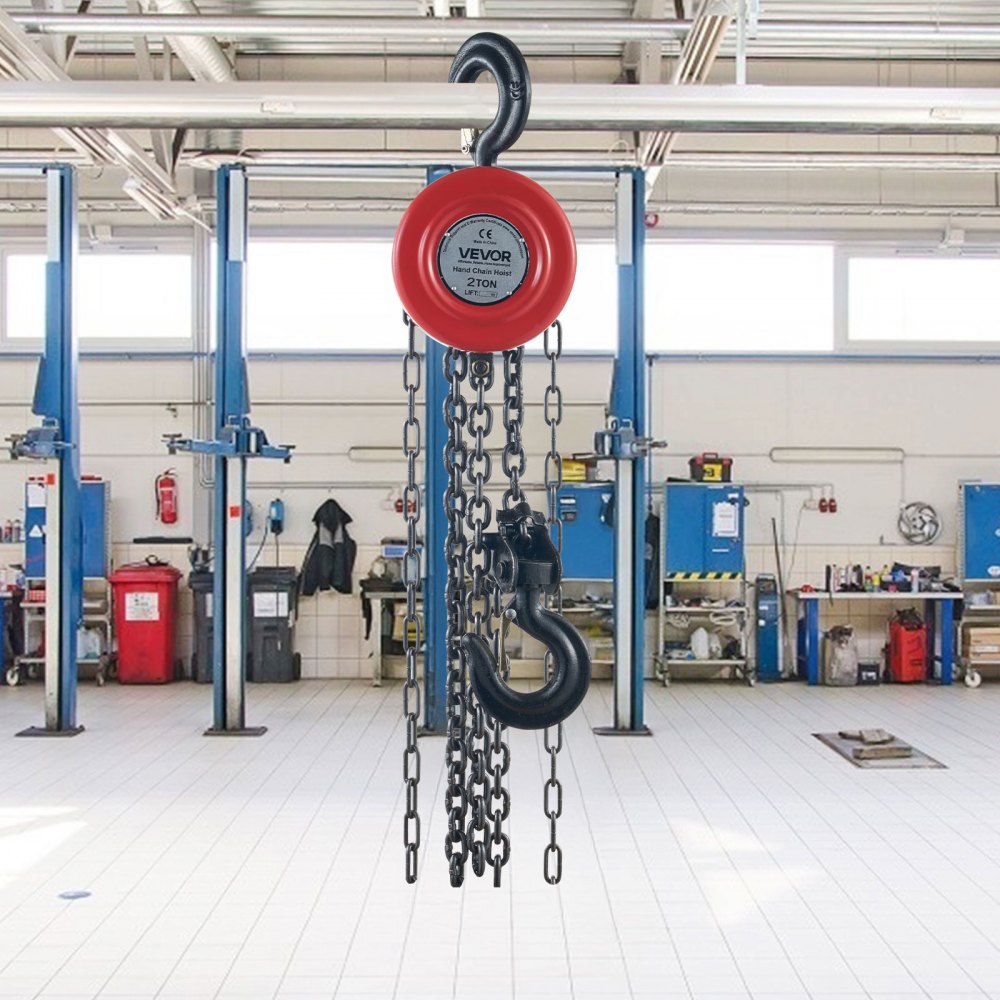 VEVOR Hand Chain Hoist, 4400 lbs /2 Ton Capacity Chain Block, 8ft/2.5m Lift Manual Hand Chain Block, Manual Hoist with Industrial-Grade Steel Construction for Lifting Good in Transport & Workshop, Red