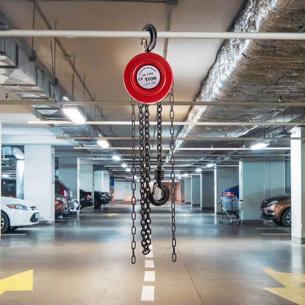 VEVOR Hand Chain Hoist, 2200 lbs /1 Ton Capacity Chain Block, 7ft/2m Lift Manual Hand Chain Block, Manual Hoist with Industrial-Grade Steel Construction for Lifting Good in Transport & Workshop, Red