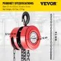 Polipasto de cadena manual VEVOR, capacidad de 2200 lb/1 tonelada, elevación de 10 pies/3 m, polipasto manual con construcción de acero de grado industrial para elevación de mercancías en transporte y taller, color rojo
