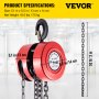 VEVOR Hand Chain Hoist, 2200 lbs /1 Ton Capacity Chain Block, 10ft/3m Lift Manual Hand Chain Block, Manual Hoist w/Industrial-Grade Steel Construction for Lifting Good in Transport & Workshop, Red