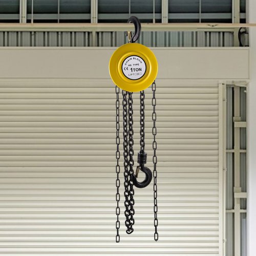 VEVOR Hand Chain Hoist, 2200 lbs /1 Ton Capacity Chain Block, 20ft/6m Lift Manual Hand Chain Block, Manual Hoist w/ Industrial-Grade Steel Construction for Lifting Good in Transport & Workshop, Yellow