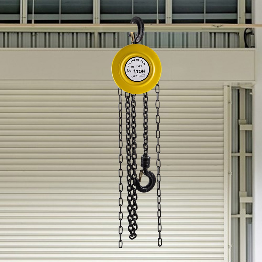 VEVOR Hand Chain Hoist, 2200 lbs /1 Ton Capacity Chain Block, 20ft/6m Lift Manual Hand Chain Block, Manual Hoist with Industrial-Grade Steel Construction for Lifting Good in Transport & Workshop, Yell