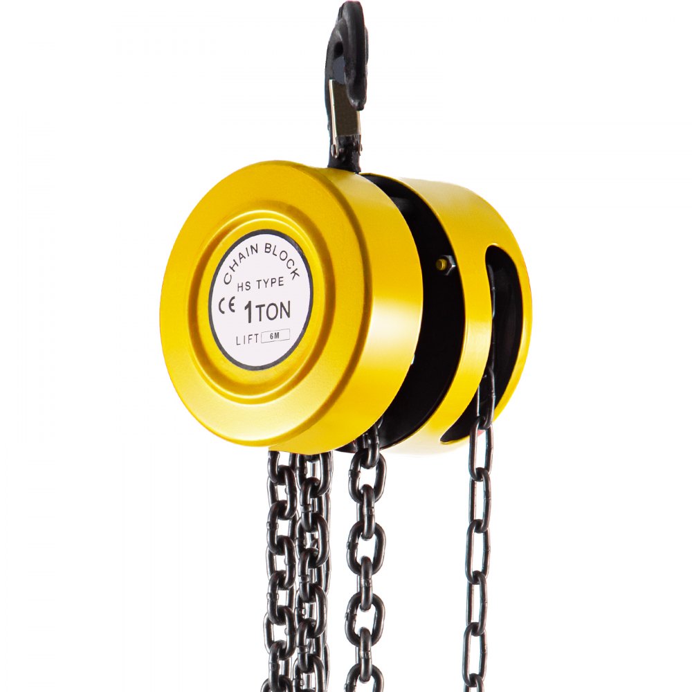 VEVOR Hand Chain Hoist, 2200 lbs /1 Ton Capacity Chain Block, 20ft/6m Lift Manual Hand Chain Block, Manual Hoist with Industrial-Grade Steel Construction for Lifting Good in Transport & Workshop, Yell