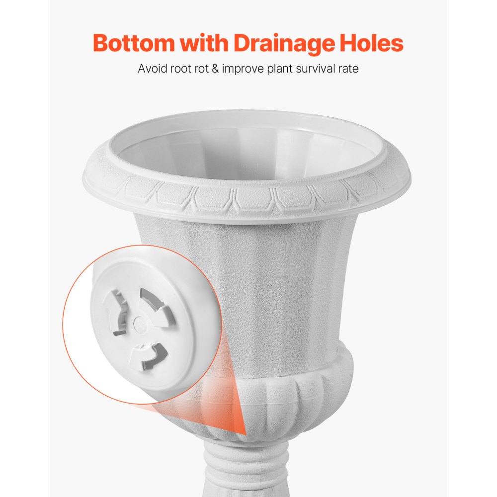 VEVOR Plastic Urn Planters, 25 x 42 cm, 2 Pack White Classic Flower Pots Front Porch Planters, Indoor & Outdoor Vase for Wedding, Party, Event, Home, Stage, Garden, Balcony, Patio Decoration