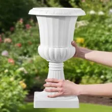 VEVOR Plastic Urn Planters 9.8 x 16.5 Inch White Floral Pedestal Flower Pots