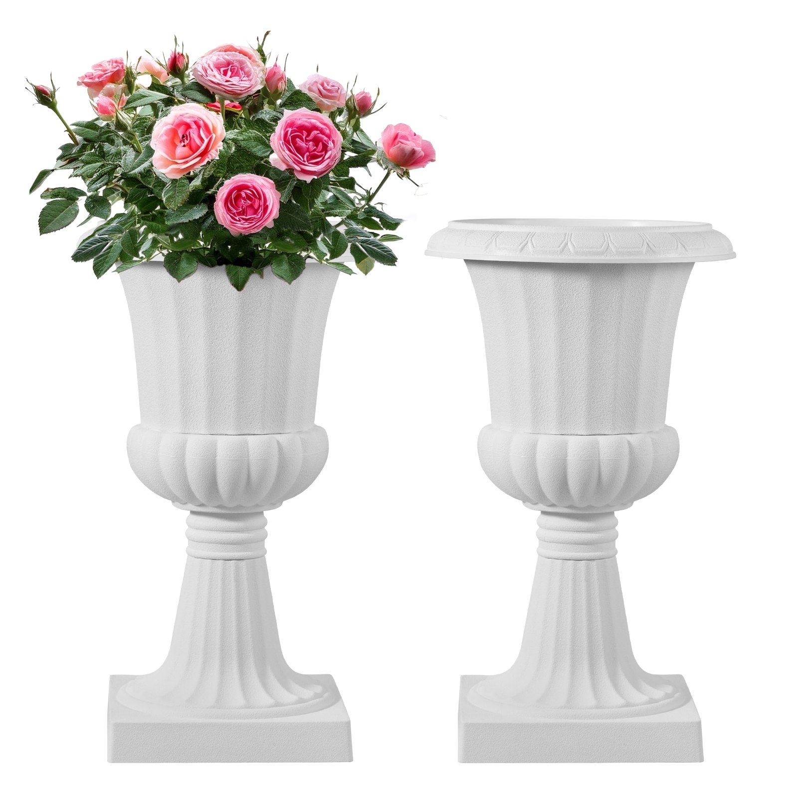 VEVOR Plastic Urn Planters, 25 x 42 cm, 2 Pack White Classic Flower Pots Front Porch Planters, Indoor & Outdoor Vase for Wedding, Party, Event, Home, Stage, Garden, Balcony, Patio Decoration