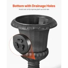 VEVOR Plastic Urn Planters 9.8 x 16.5 Inch Black Floral Pedestal Flower Pots