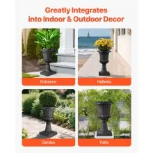 VEVOR Plastic Urn Planters 9.8 x 16.5 Inch Black Floral Pedestal Flower Pots