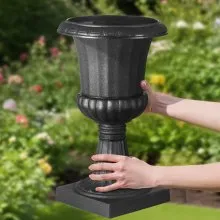 VEVOR Plastic Urn Planters 9.8 x 16.5 Inch Black Floral Pedestal Flower Pots