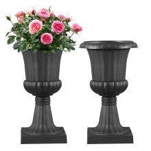 VEVOR Plastic Urn Planters 9.8 x 16.5 Inch Black Floral Pedestal Flower Pots