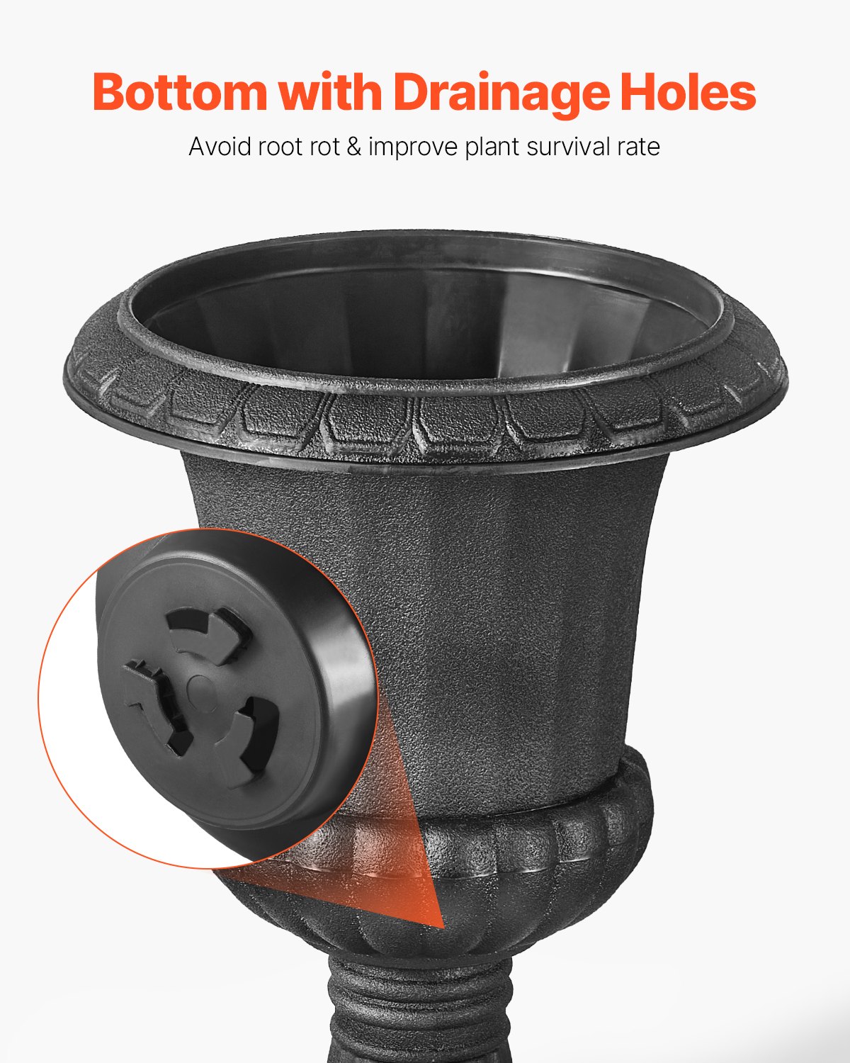 VEVOR Plastic Urn Planters, 25 x 42 cm, 2 Pack Black Classic Flower Pots Front Porch Planters, Indoor & Outdoor Vase for Wedding, Party, Event, Home, Stage, Garden, Balcony, Patio Decoration