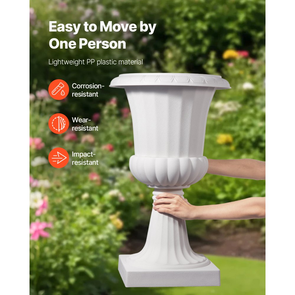 VEVOR Plastic Urn Planters, 40 x 67 cm, 2 Pack White Classic Flower Pots Front Porch Planters, Indoor & Outdoor Vase for Wedding, Party, Event, Home, Stage, Garden, Balcony, Patio Decoration