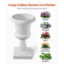 VEVOR Plastic Urn Planters 15.8 x 26.4 Inch White Floral Pedestal Flower Pots