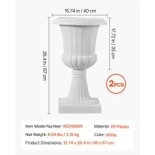 VEVOR Plastic Urn Planters 15.8 x 26.4 Inch White Floral Pedestal Flower Pots