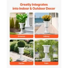 VEVOR Plastic Urn Planters 15.8 x 26.4 Inch White Floral Pedestal Flower Pots