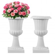 VEVOR Plastic Urn Planters 15.8 x 26.4 Inch White Floral Pedestal Flower Pots