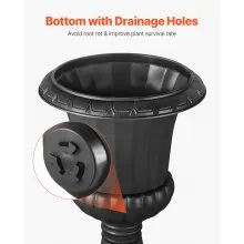 VEVOR Plastic Urn Planters 15.8 x 26.4 Inch Black Floral Pedestal Flower Pots
