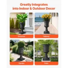 VEVOR Plastic Urn Planters 15.8 x 26.4 Inch Black Floral Pedestal Flower Pots