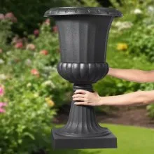 VEVOR Plastic Urn Planters 15.8 x 26.4 Inch Black Floral Pedestal Flower Pots