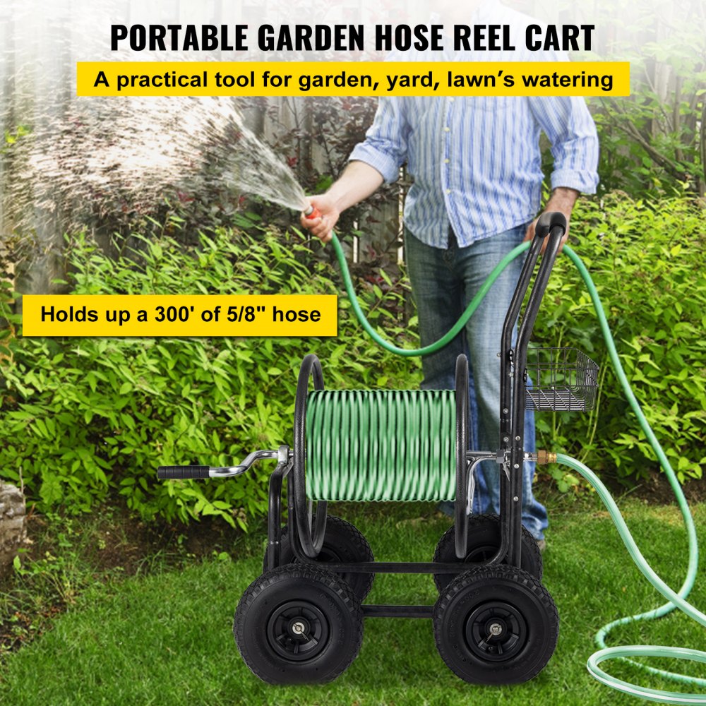 VEVOR Hose Reel Cart, Hold Up to 300 ft of 5/8'' Hose, Garden