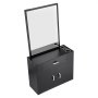 VEVOR salon organizer with large mirror, black cabinet, drawers, and metal cup holders for salon tools.