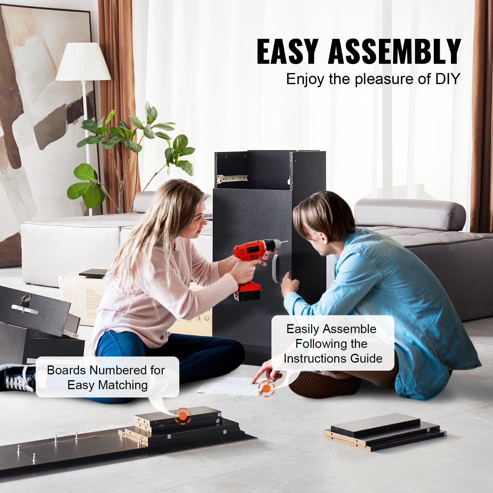 easy assembly of VEVOR salon organizer with numbered boards and instruction guide; diy enjoyment.