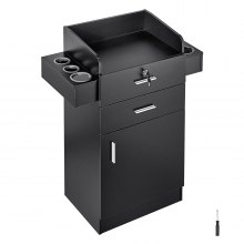 VEVOR Salon Storage Cabinet, Barber Salon Station for Hair Stylist, Hair Stylist Station Set, with 6 Sleeves, 1 Storage Cabinet, and 2 Drawers(One Lockable), Black