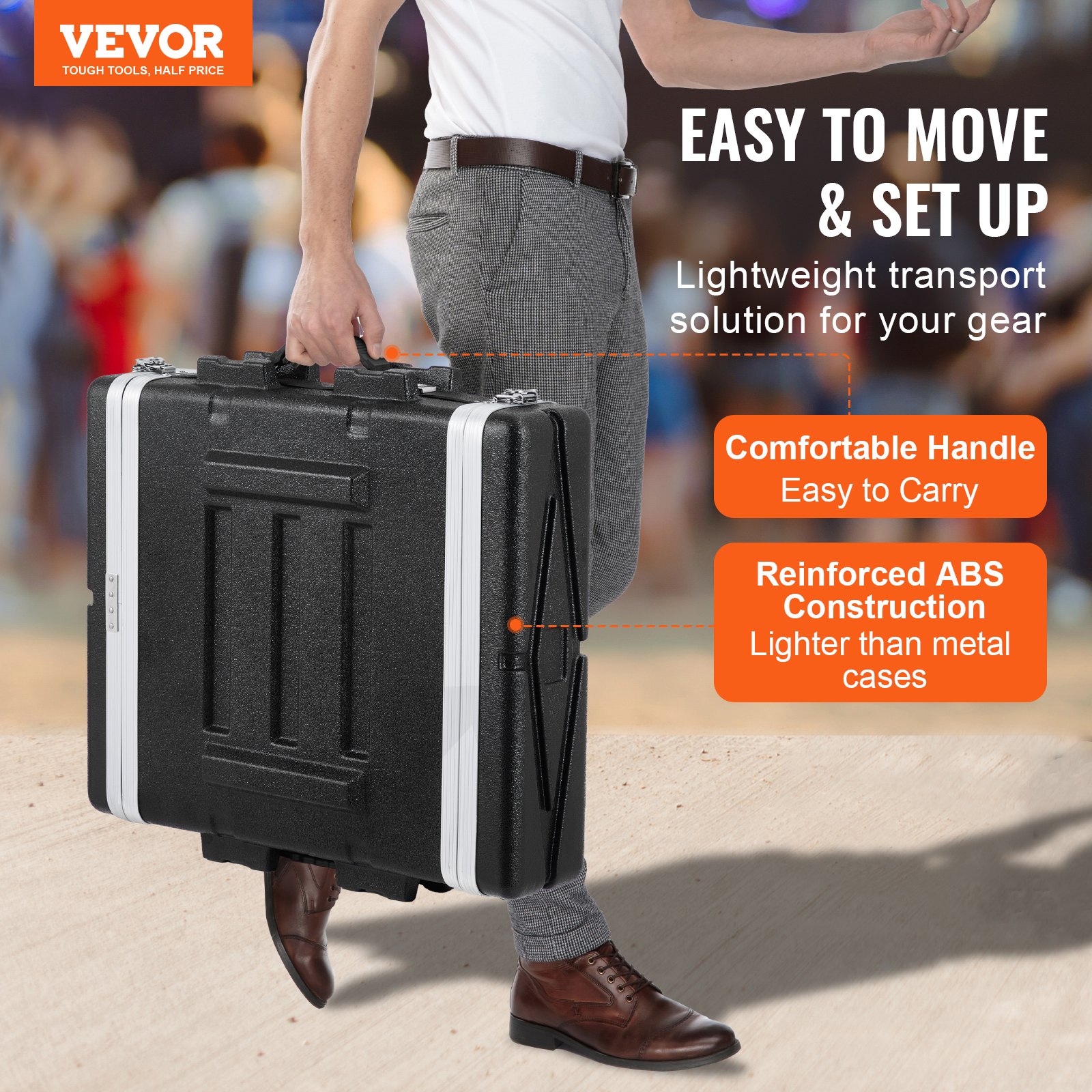 VEVOR 2U Rack Case Server Rack Cabinet 480mm / 19 in Depth with ABS Construction Handle
