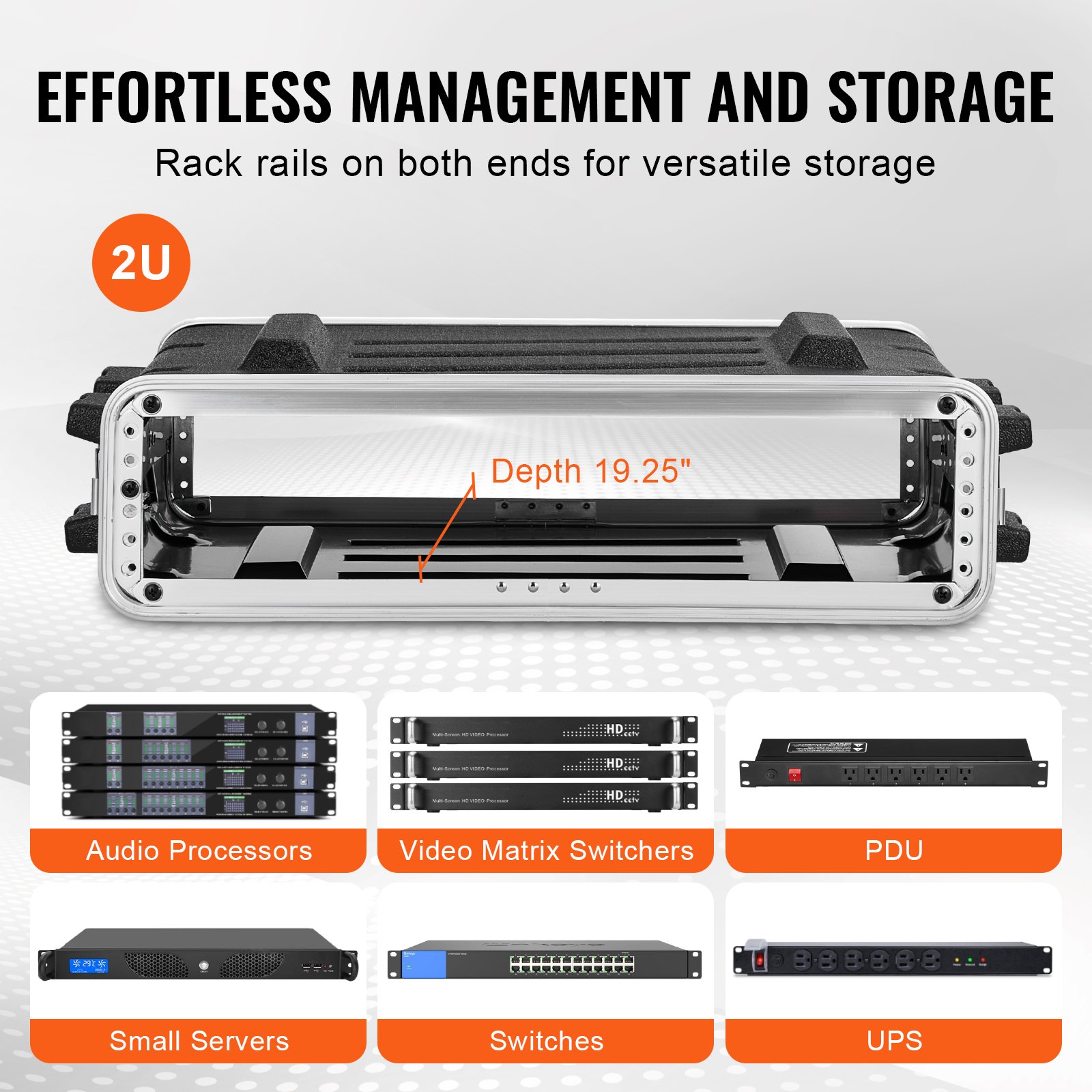 VEVOR 2U Rack Case Server Rack Cabinet 480mm / 19 in Depth with ABS Construction Handle