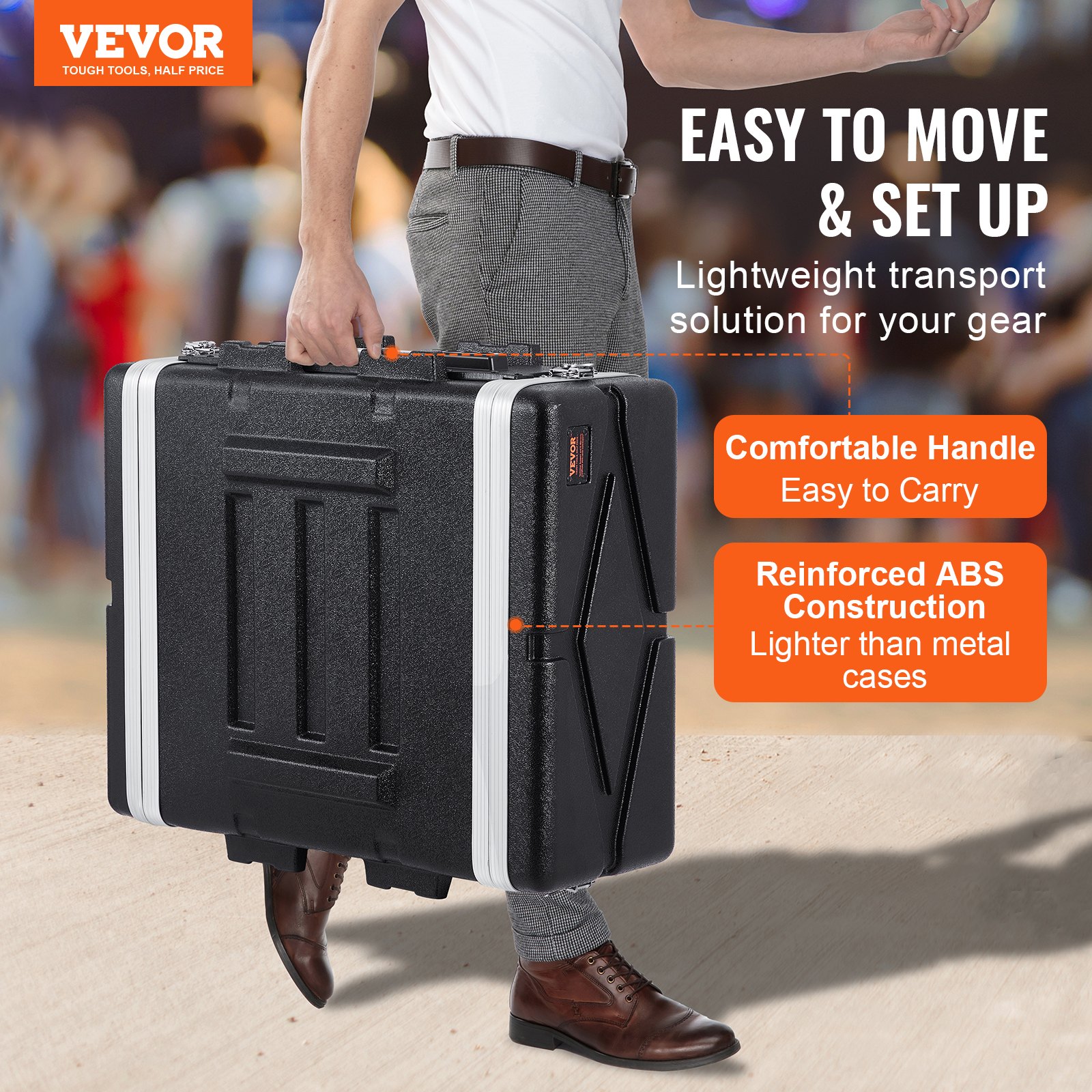 VEVOR 4U Rack Case Server Rack Cabinet 19 in Depth with ABS Construction Handle