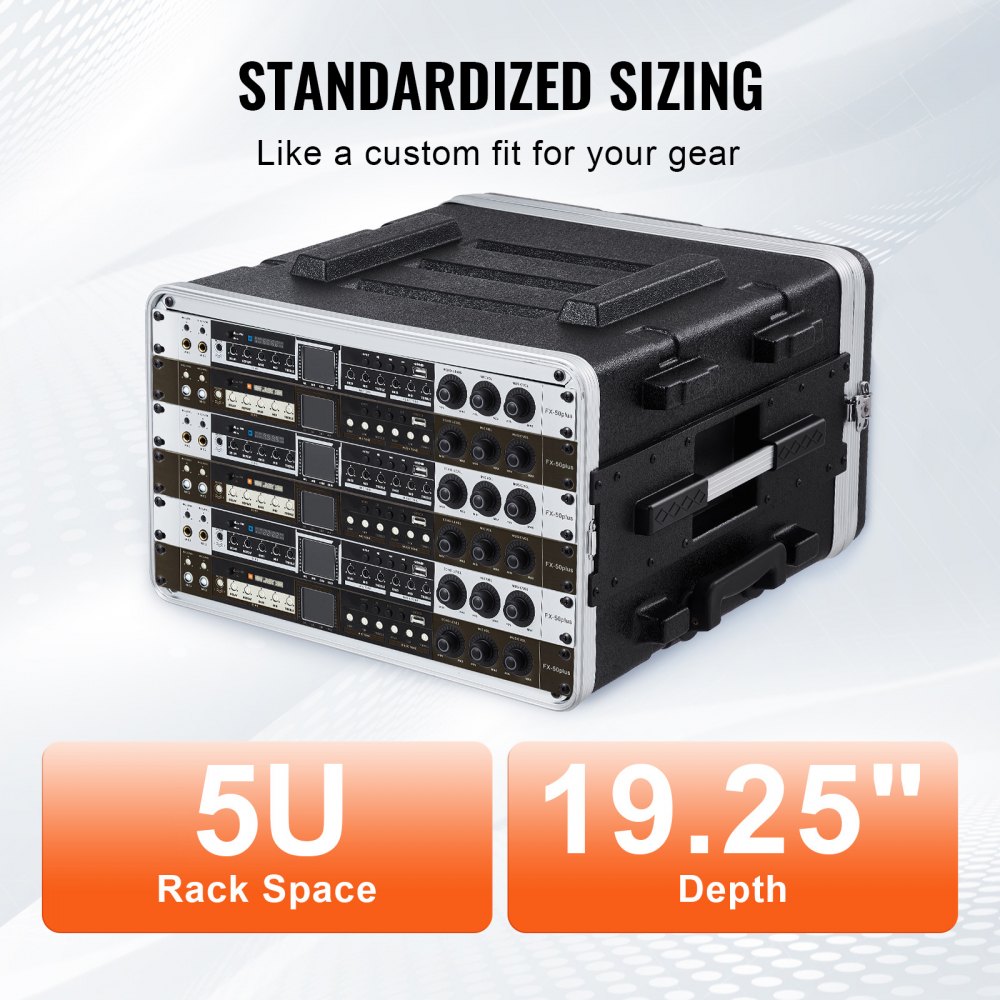 VEVOR 6U Rack Case, Standard 19 in Depth, Server Rack Cabinet with ABS Construction Wheels Heavy-Duty Twist Butterfly Latches, Detachable Front & Back Panels, for Amps, Mixers, Microphone Receivers