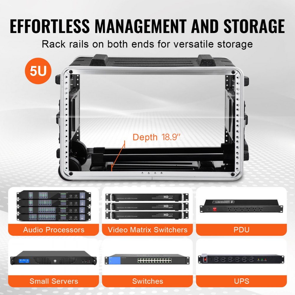 VEVOR 5U Rack Case Server Rack Cabinet 480mm / 19 in Depth with ABS Construction Handle