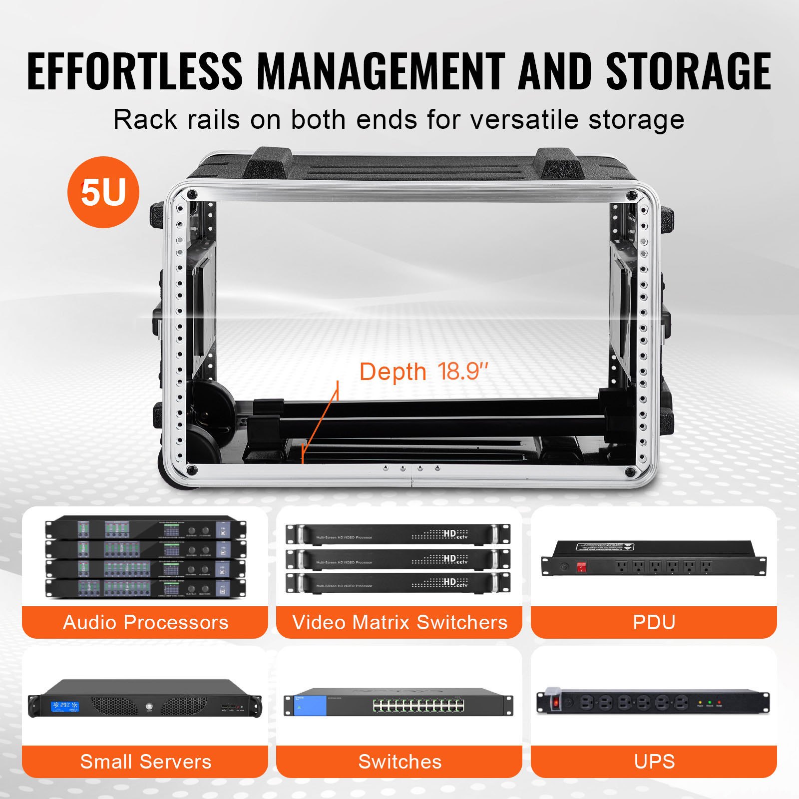 VEVOR 5U Rack Case Server Rack Cabinet 480mm / 19 in Depth with ABS Construction Handle
