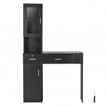 VEVOR Salon Workstation, Wall-Mounted Unit for Hair Professionals, Spa Styling Storage Solution, Includes 1 Cabinet, 3 Shelves, and 2 Drawers (One with Lock), in Sleek Black