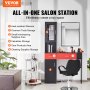 VEVOR Salon Station, Vægmonteret Barber Salon Station til frisør, Beauty Spa møbelsæt, 1 opbevaringsskab, 3 Cubbies og 2 skuffer (en låsbar), sort og rød