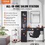 VEVOR Salon Station, Wall Mount Barber Salon Station for Hair Stylist, Beauty Spa Furniture Set, 1 Storage Cabinet, 3 Open Cubbies and 3 Drawers(One Lockable), Black
