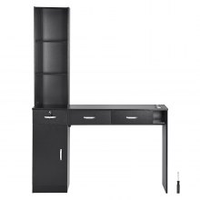 VEVOR Salon Workstation, Wall-Mounted Unit for Hair Professionals, Spa Styling Storage Solution, Includes 1 Cabinet, 3 Shelves & 3 Drawers (1 with Lock), in Sleek Black