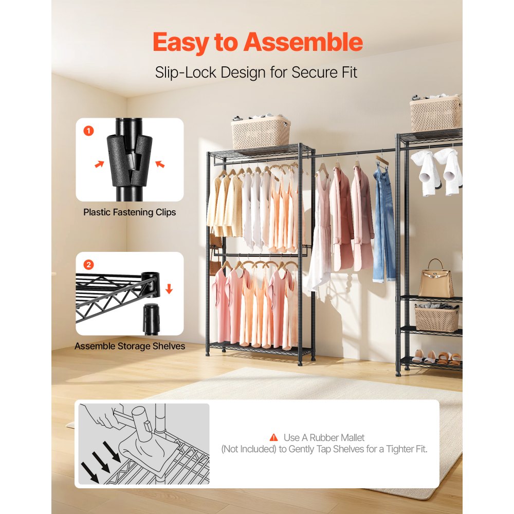 VEVOR Clothing Garment Rack, Heavy Duty Clothes Rack, Freestanding Clothes Racks with Steel Frame, 363 kg Load Capacity Closet Wardrobe with Storage Shelves for Bedroom, Clothing Store, Hallway