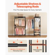 VEVOR Clothing Garment Rack, Heavy Duty Clothes Rack, Freestanding Clothes Racks with Steel Frame, 800 lbs Load Capacity Closet Wardrobe with Storage Shelves for Bedroom, Clothing Store, Hallway