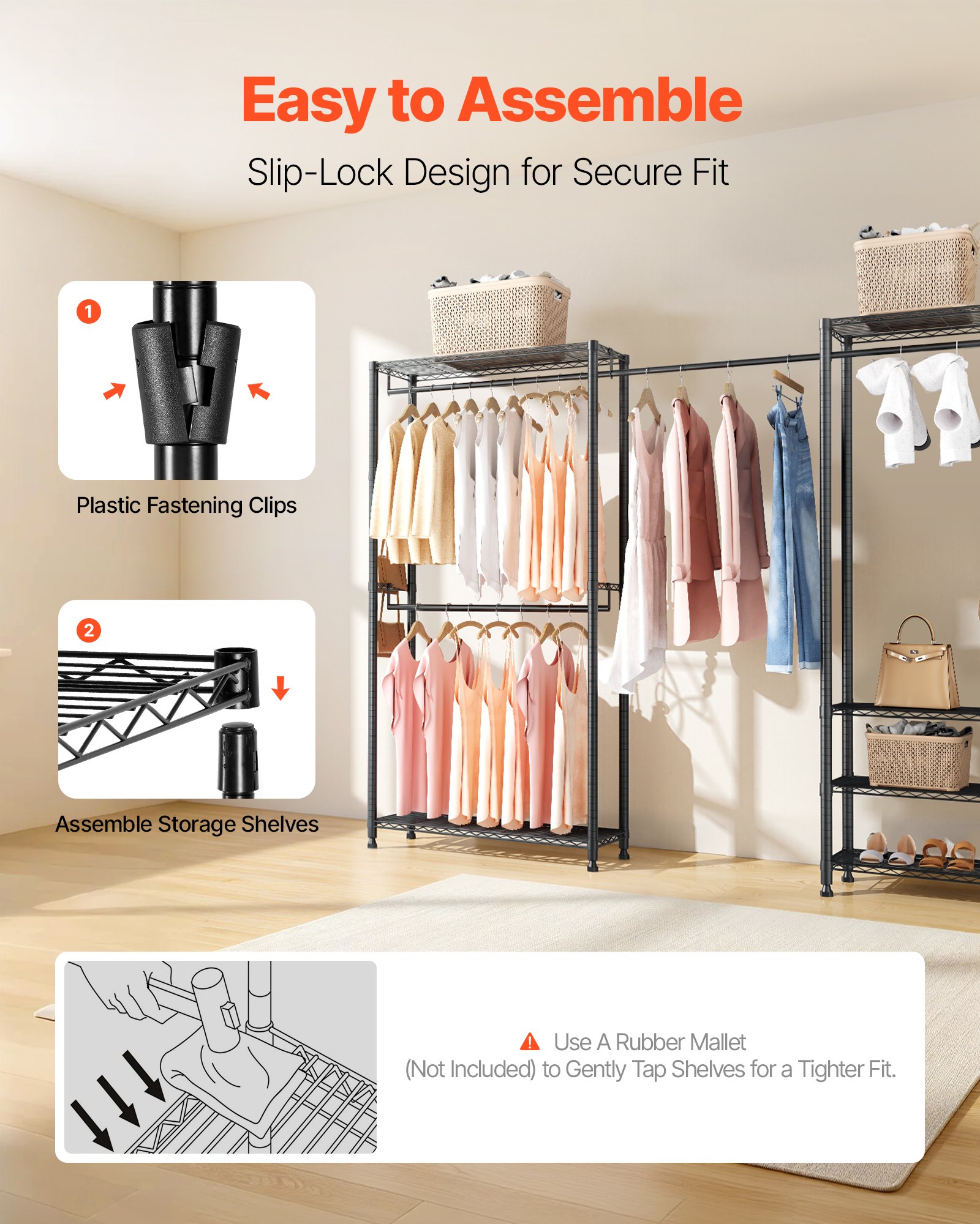 VEVOR Clothing Garment Rack, Heavy Duty Clothes Rack, Freestanding Clothes Racks with Steel Frame, 363 kg Load Capacity Closet Wardrobe with Storage Shelves for Bedroom, Clothing Store, Hallway