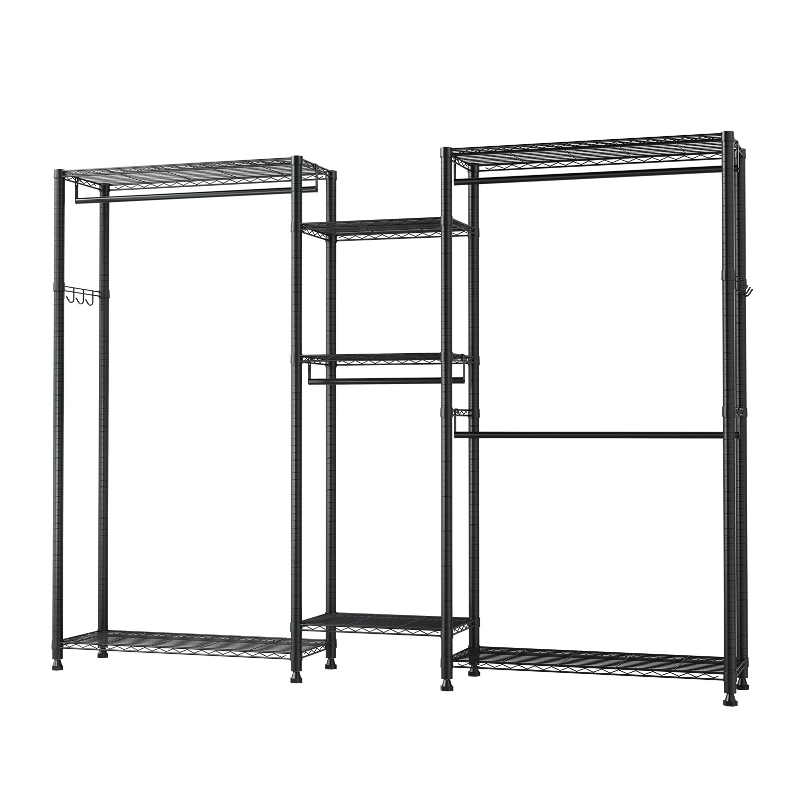 VEVOR Clothing Garment Rack, Heavy Duty Closet Wardrobe, 7 Adjustable Tiers Clothes Racks with Steel Frame, 385.5 kg Load Capacity Clothes Rack with 4 Hanging Rods for Bedroom, Clothing Store, Hallway