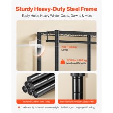 VEVOR Clothing Garment Rack, Heavy Duty Closet Wardrobe, Adjustable Tiers Clothes Racks with Steel Frame, 1100 lbs Load Capacity Clothes Rack with 4 Hanging Rods for Bedroom, Clothing Store, Hallway