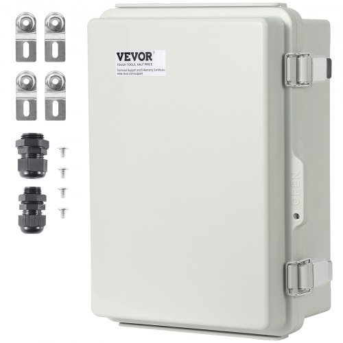 VEVOR Outdoor Electrical Junction Box, 300 x 200 x 180 mm, ABS Plastic Electrical Enclosure Box with Hinged Cover Stainless Steel Latch, IP67 Dustproof Waterproof for Outdoor Electrical Projects