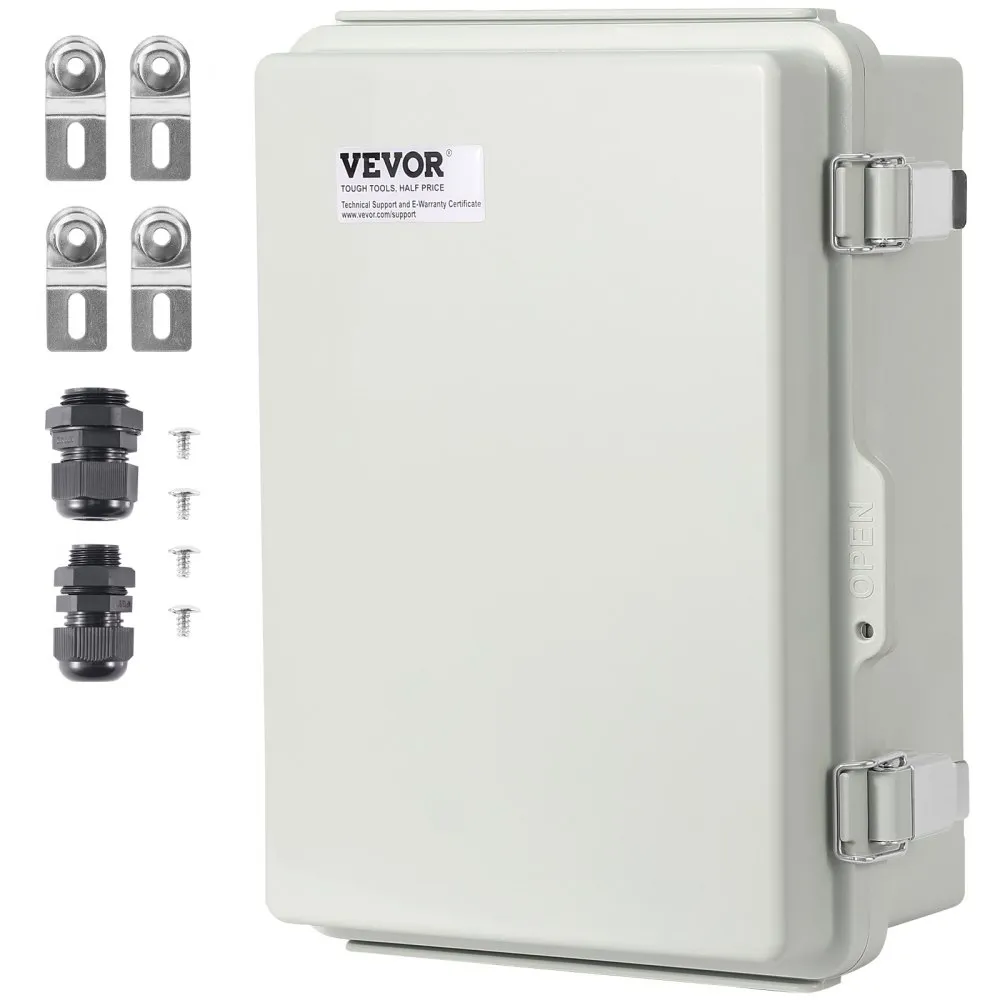 VEVOR Outdoor Electrical Junction Box, 300 x 200 x 180 mm, ABS Plastic Electrical Enclosure Box with Hinged Cover Stainless Steel Latch, IP67 Dustproof Waterproof for Outdoor Electrical Projects