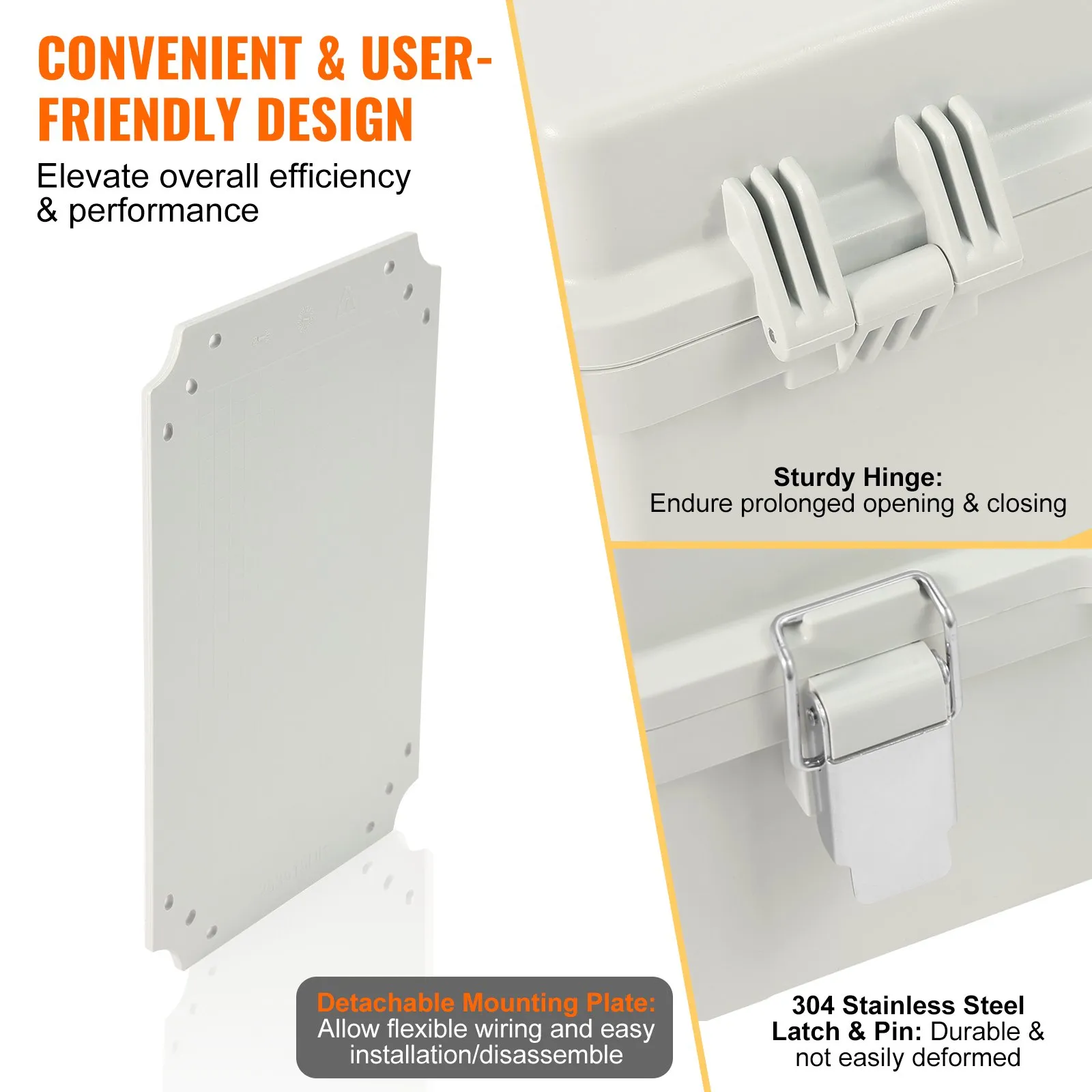 VEVOR Outdoor Electrical Junction Box, 300 x 200 x 180 mm, ABS Plastic Electrical Enclosure Box with Hinged Cover Stainless Steel Latch, IP67 Dustproof Waterproof for Outdoor Electrical Projects