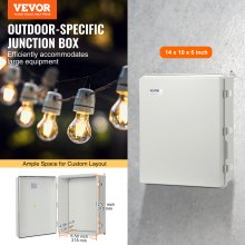VEVOR Outdoor Electrical Junction Box, 350 x 250 x 150 mm, ABS Plastic Electrical Enclosure Box with Hinged Cover Stainless Steel Latch, IP67 Dustproof Waterproof for Outdoor Electrical Projects, 14 x 10 x 6 inch